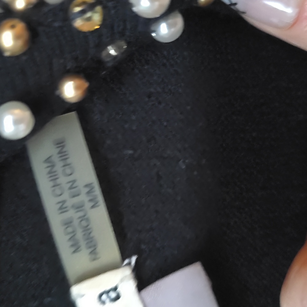 Alice + Olivia Beaded Pearl Embellished Short Sleeve Sweater Neiman Marcus M - Picture 10 of 12